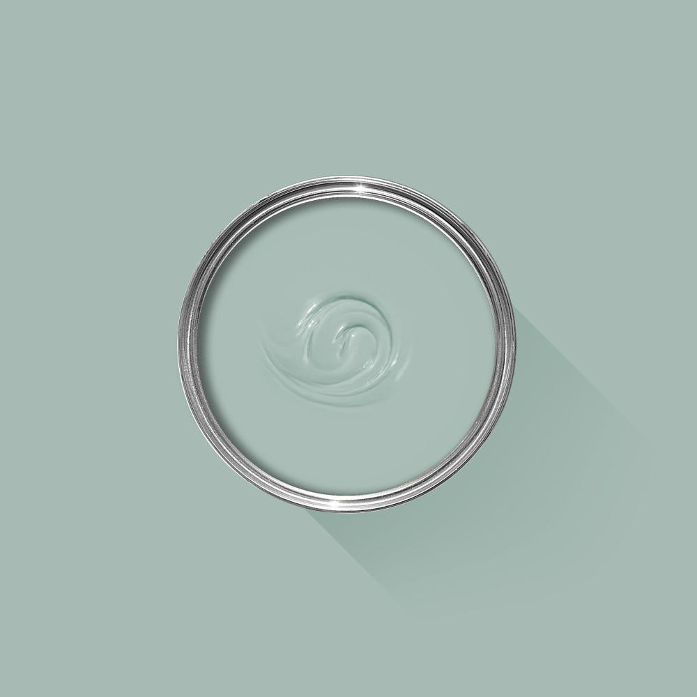 Clear glass lid with metal rim on a light green background