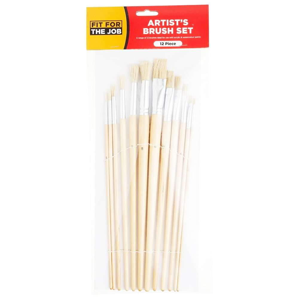 12 PLAIN HANDLED FLAT & ROUND ARTIST BRUSHES
