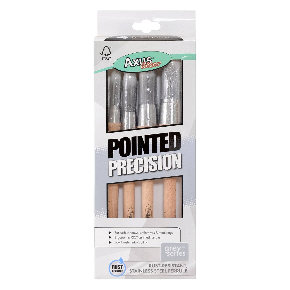 AXUS POINTED PRECISION SASH BRUSH (PACK OF 3) 12mm, 15mm, 20mm & 25mm