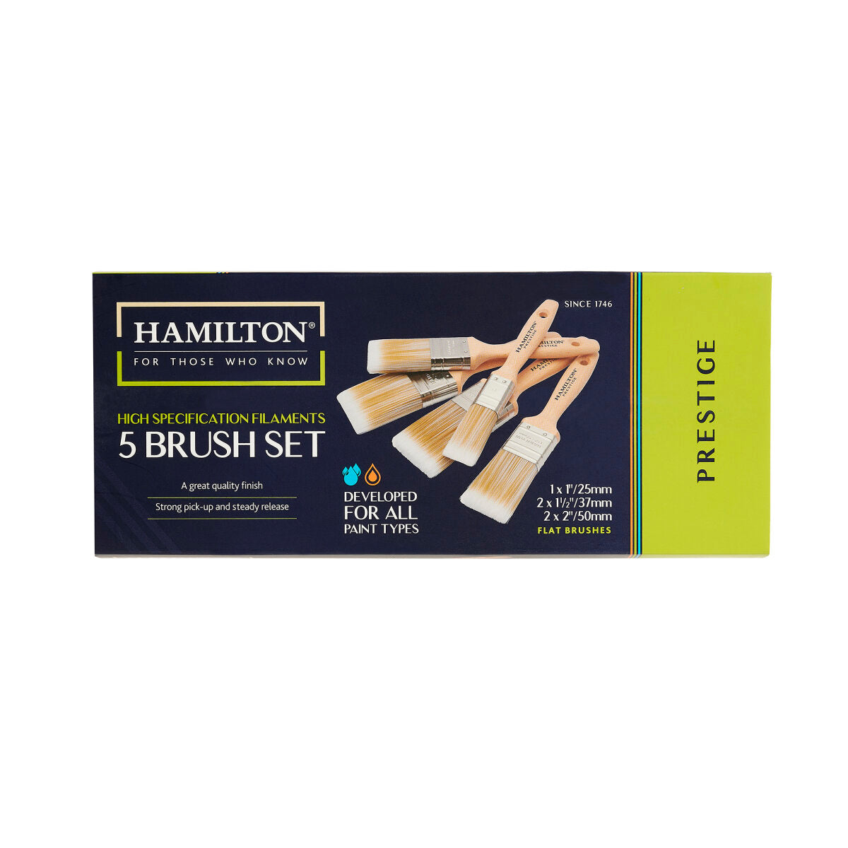 HAMILTON PRESTIGE BRUSH SET (PACK OF 5) 1", 1.5" x2 & 2" x2