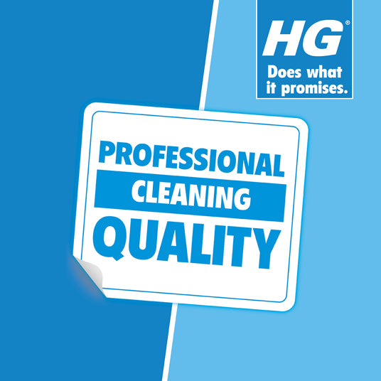 Advertisement for HG cleaning products with text 'Professional Cleaning Quality' on a blue background.