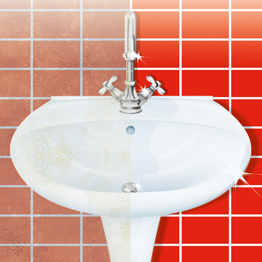White sink with silver faucet against a red tiled wall