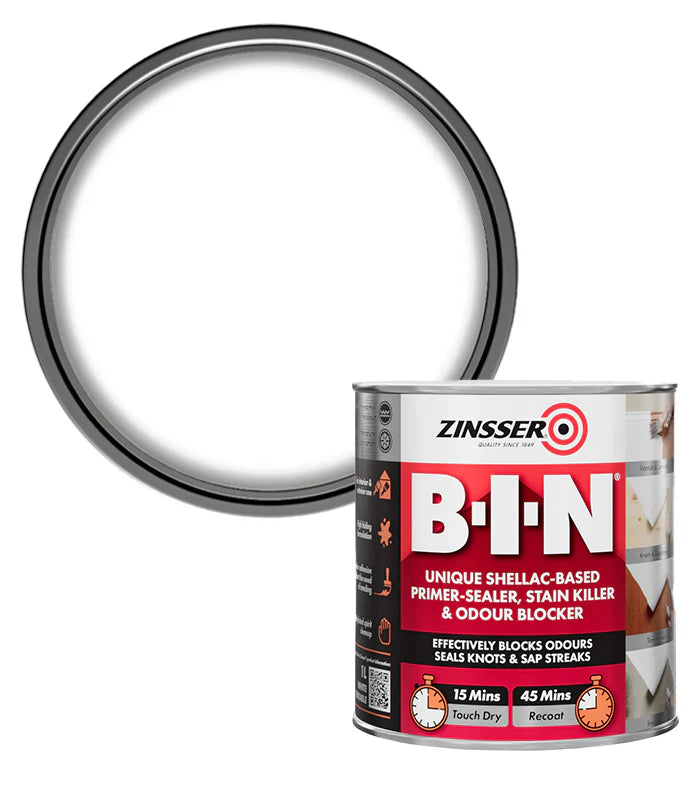 Zinsser B&N primer-sealer can with a white ring on a white background