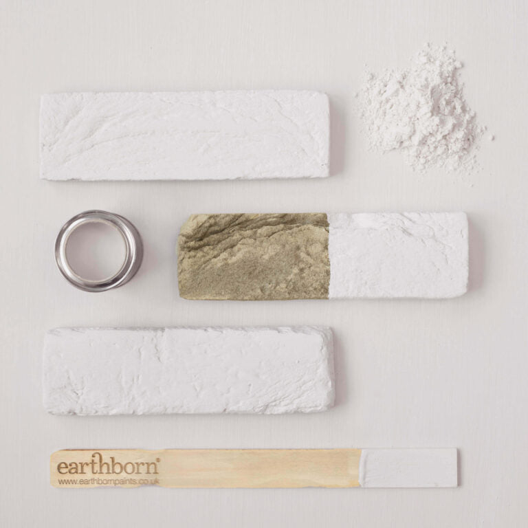 Earthborn bath products including a bar of soap, loofah, and bath bomb on a light background.