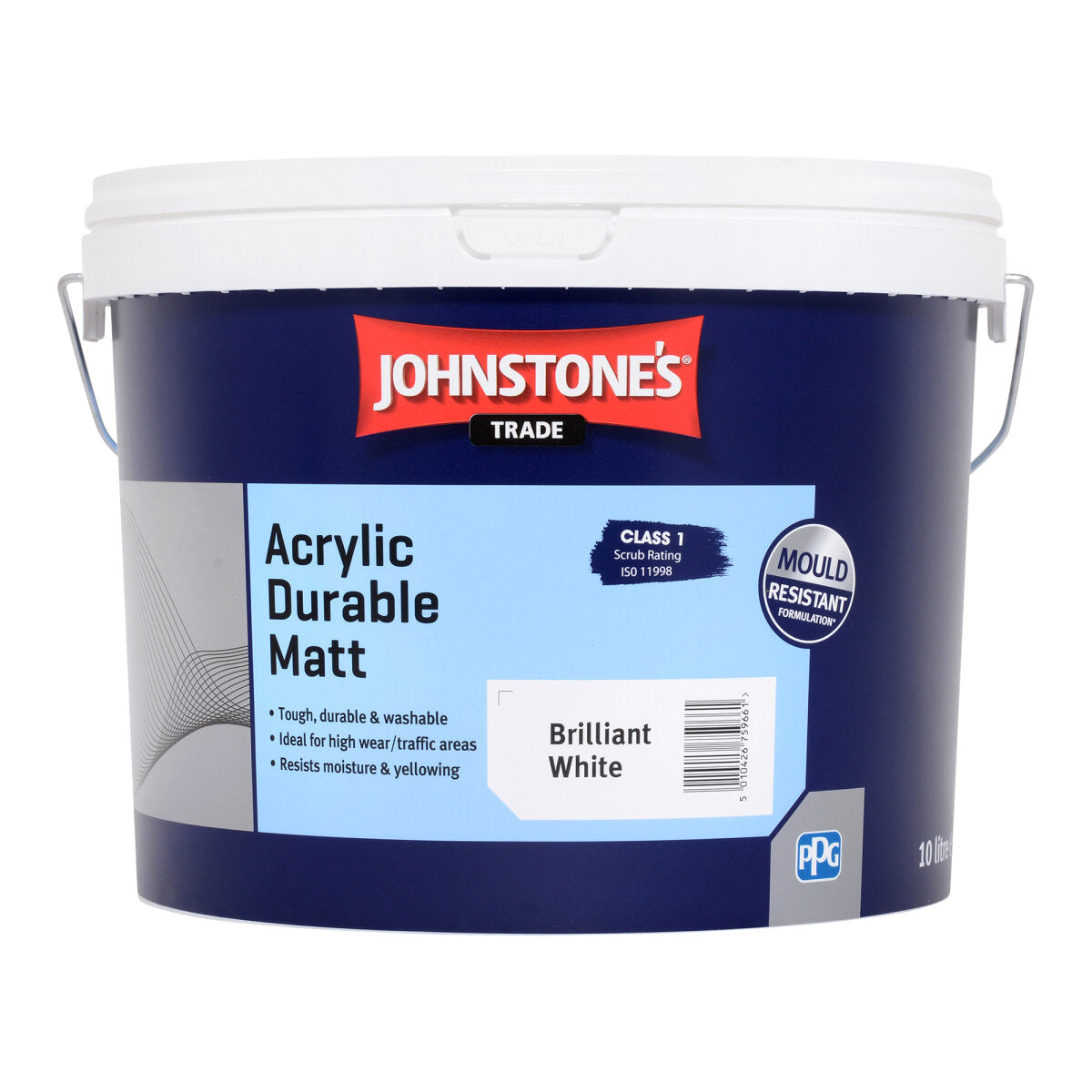 JOHNSTONE'S ACRYLIC DURABLE MATT BRILLIANT WHITE 10L