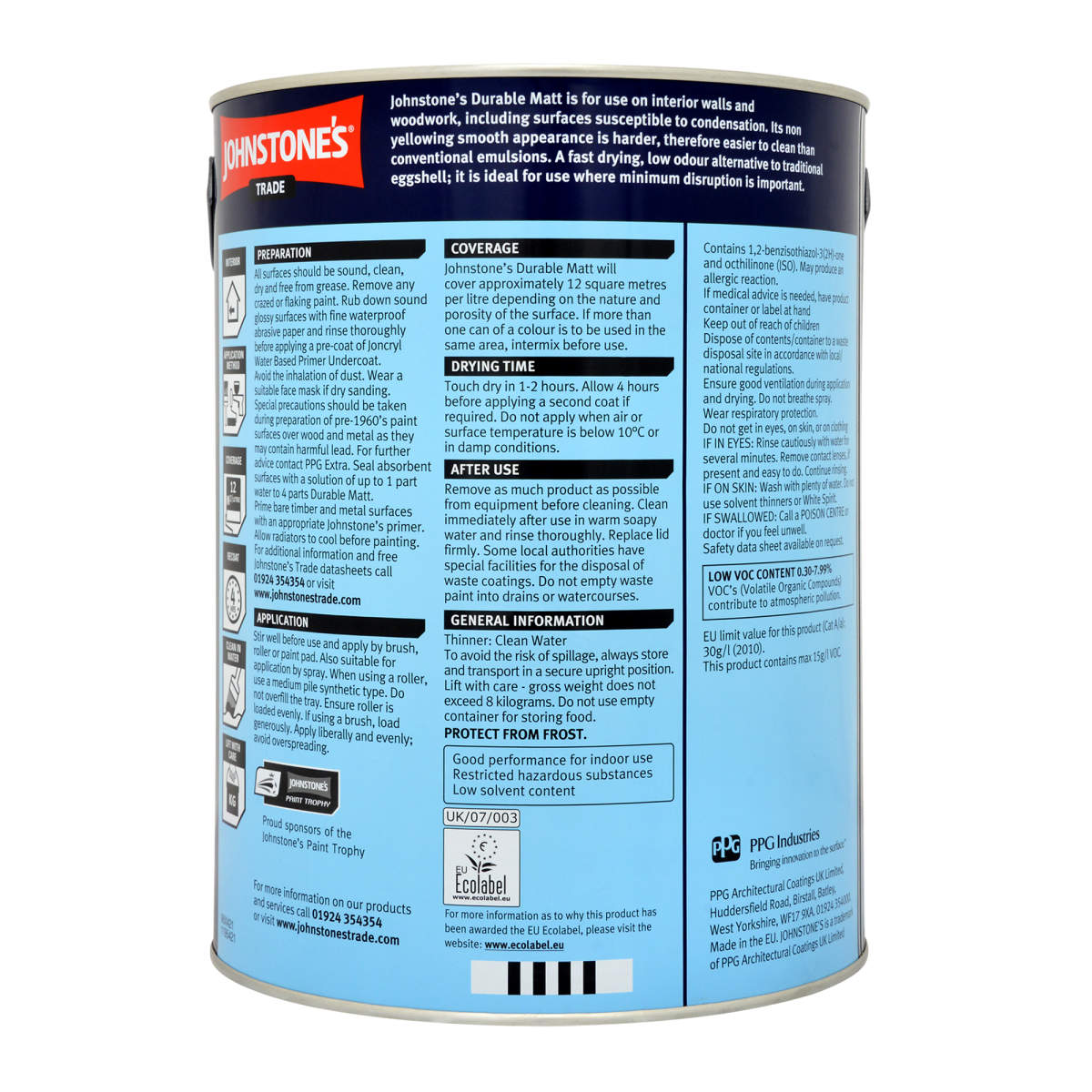 JOHNSTONE'S ACRYLIC DURABLE MATT BRILLIANT WHITE 5L