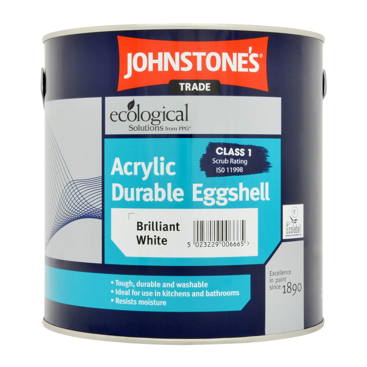 JOHNSTONE'S ACRYLIC DURABLE EGGSHELL BRILLIANT WHITE 2.5L