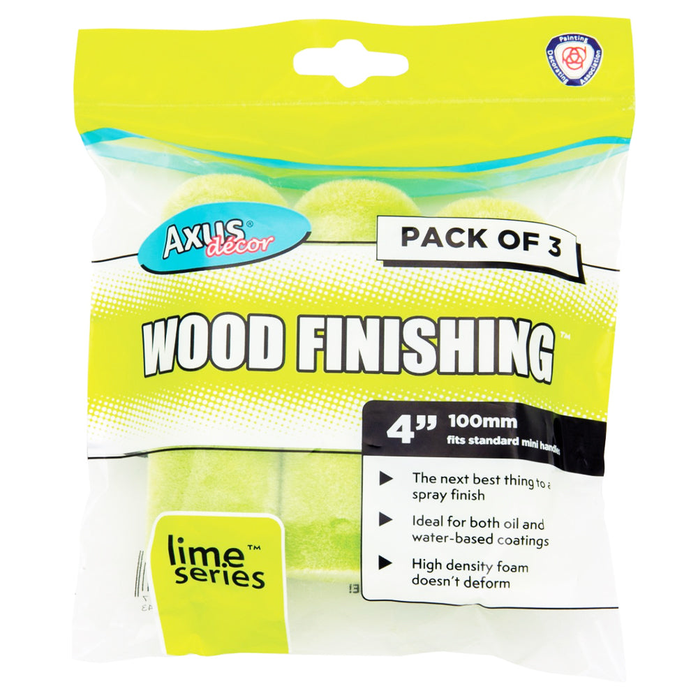 LIME SERIES WOOD FINISHING MINI ROLLER SLEEVES (PK OF 3)