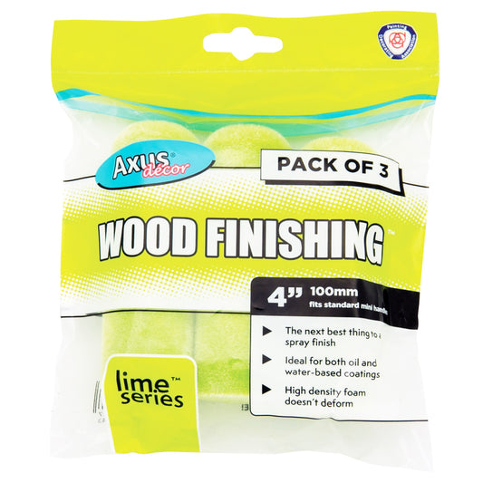 LIME SERIES WOOD FINISHING MINI ROLLER SLEEVES (PK OF 3)