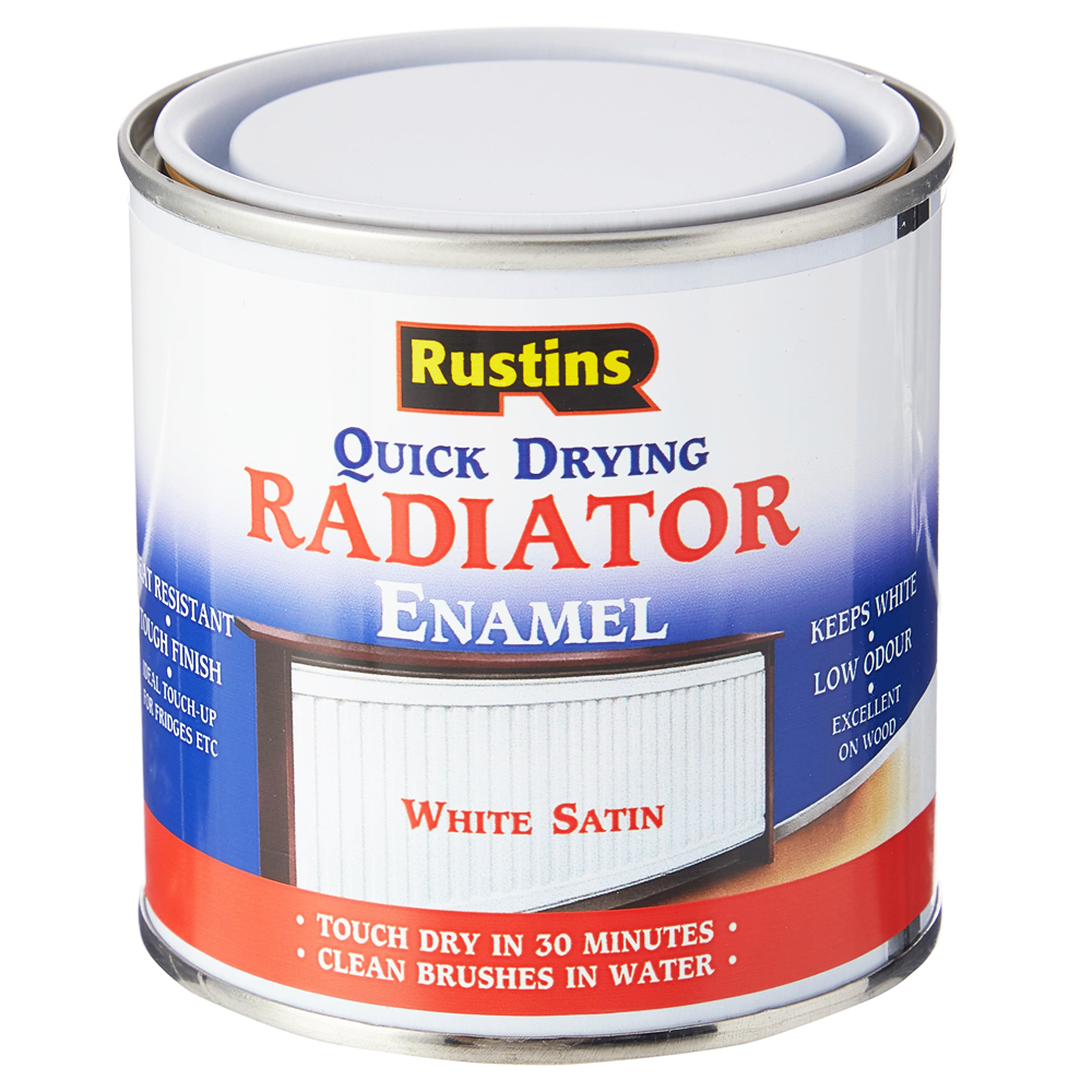 RUSTINS QUICK DRY RADIATOR PAINT SATIN WHITE 500ML