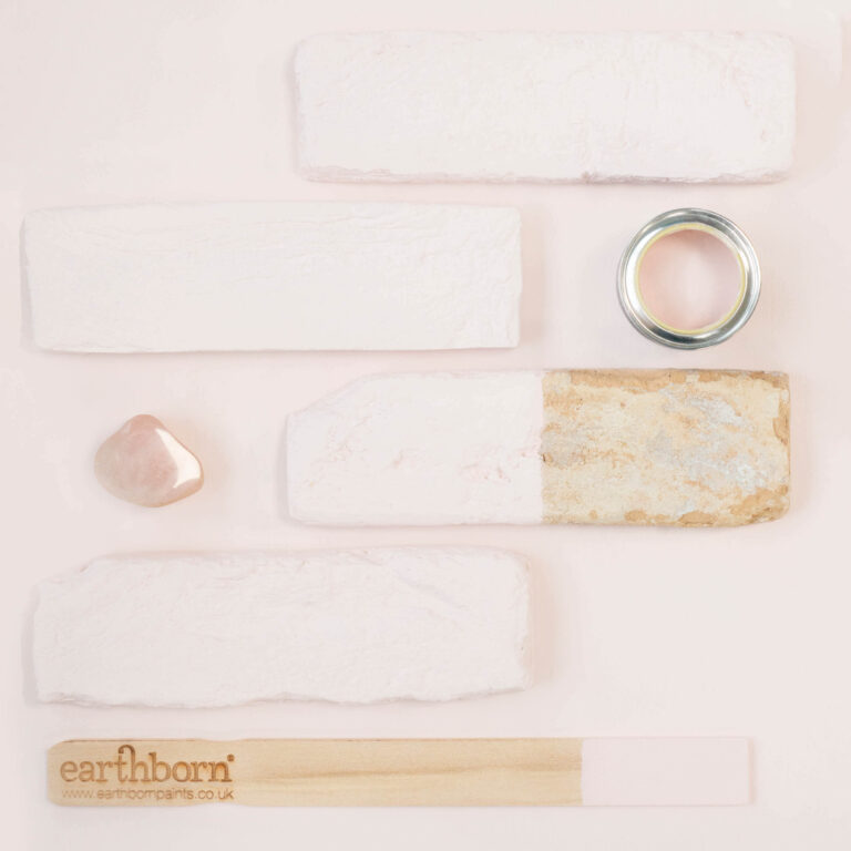Collection of skincare products with 'earthborn' branding on a light pink background