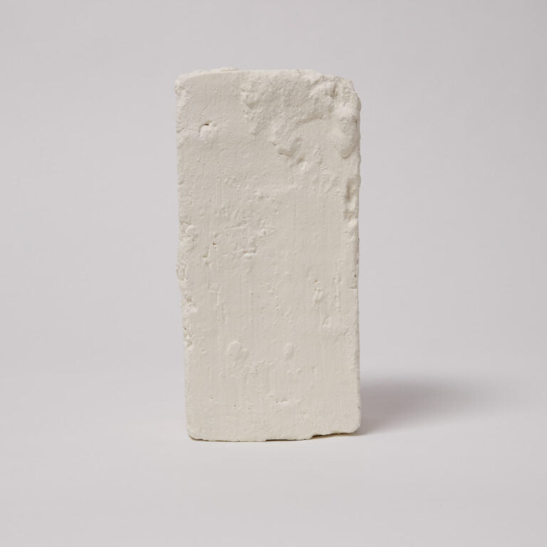 Rectangular block of white cheese on a light gray background