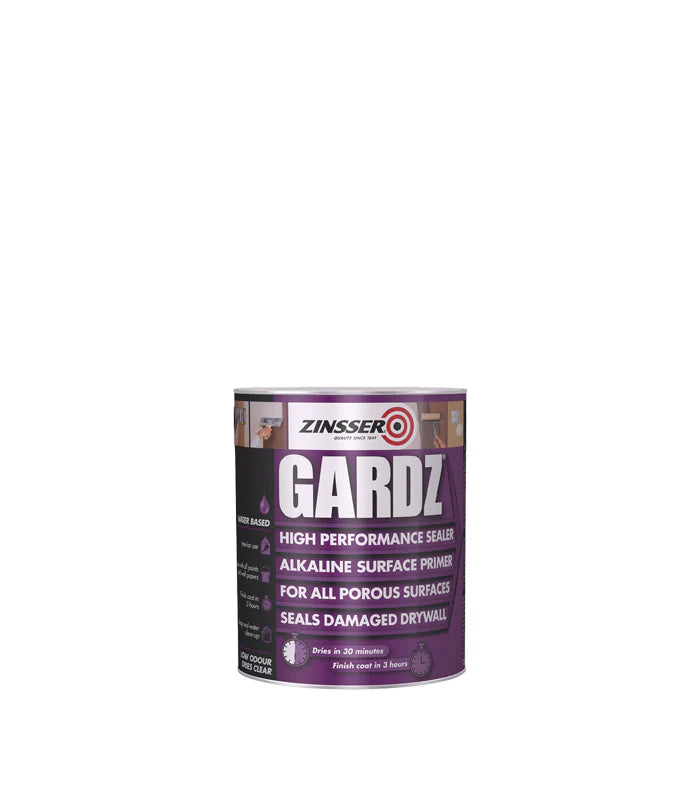 A can of Zinsser Gardz High Performance Sealer, an alkaline surface primer for porous surfaces, shown on a plain white background.