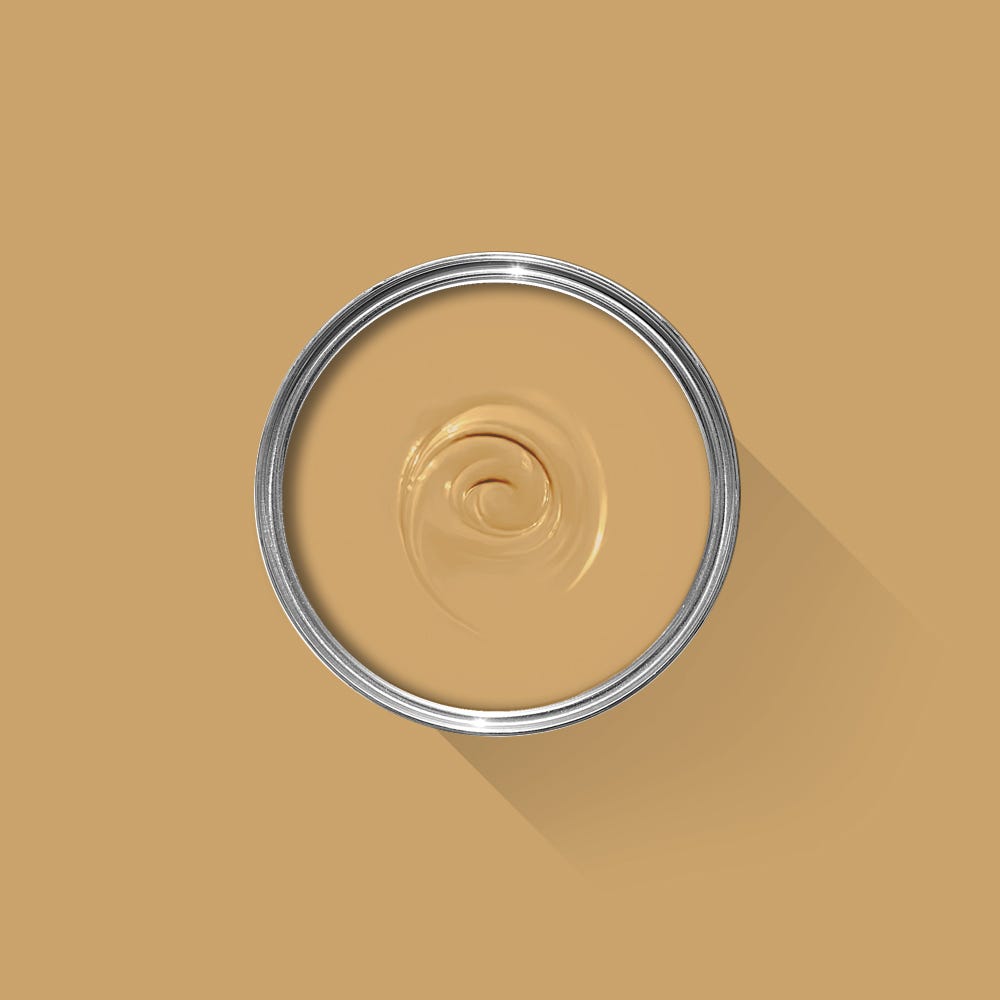 Beige paint swatch with a metal ring on a beige background