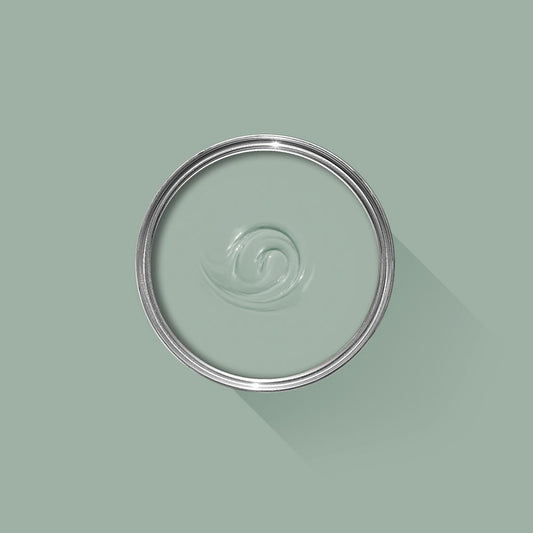 Clear glass lid with a metal rim on a light green background