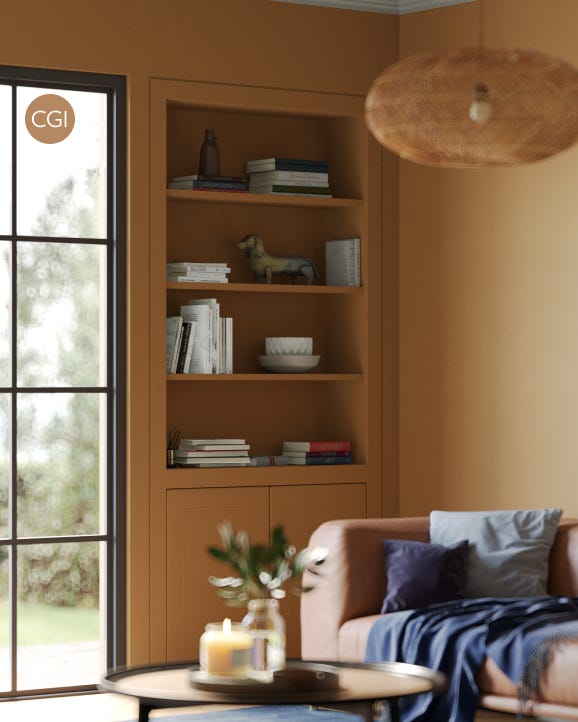 Living room with a bookshelf, sofa, and window
