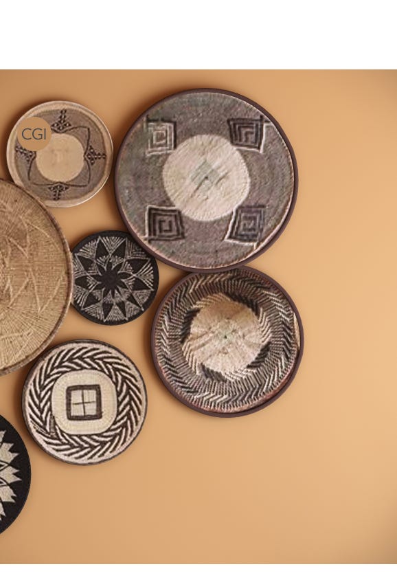 Set of decorative plates with intricate patterns on a beige background
